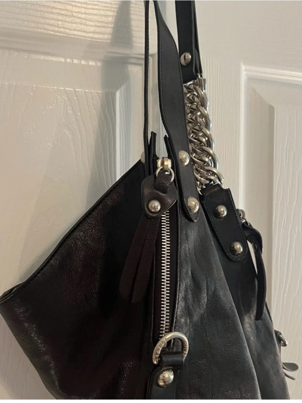 NWOT Stuart Weitzman Black Hobo Bag with Silver Chain